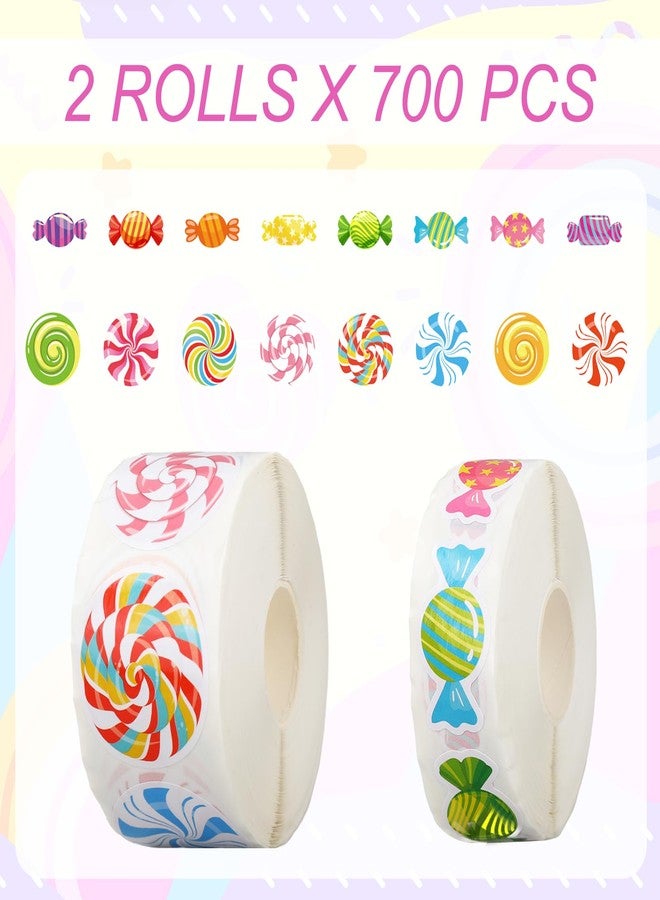 وولاين ملصقات حلوى من والين، 1400 قطعة، ملصقات ملونة بتصميم أرض الحلوى، 16 تصميمًا، ملصقات تحفيزية بنكهة النعناع الحلو، ملصقات مكافآت للمعلمين، لتزيين المنزل والفصل الدراسي وبطاقات المعايدة وسجلات القصاصات، 1.5 بوصة - Image 2